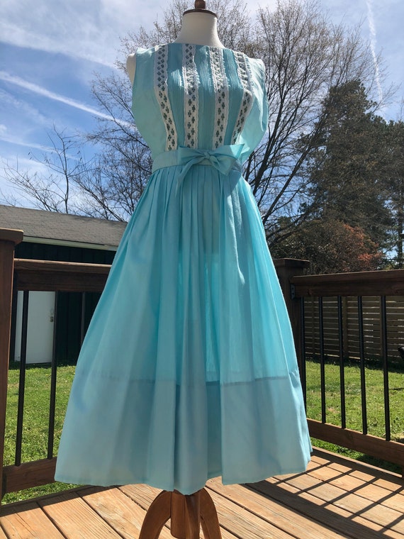 50's Sky Blue L'Aiglon Midi Dress Sz M - image 3