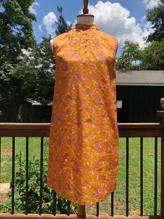 1960's Orange Floral Shift Dress - image 1