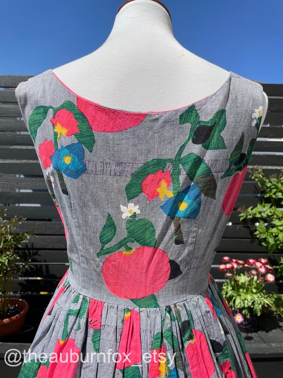 50's Grey Pomegranate Sundress Sz S - image 7