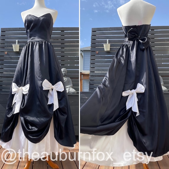 80's Gunne Sax Black & White Strapless Gown Sz S - image 1