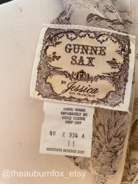 70's Gunne Sax Cream Maxi with Brown Toile Print … - image 10