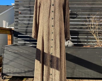 90's Express Brown Fern Print Button Down Dress Sz L/XL