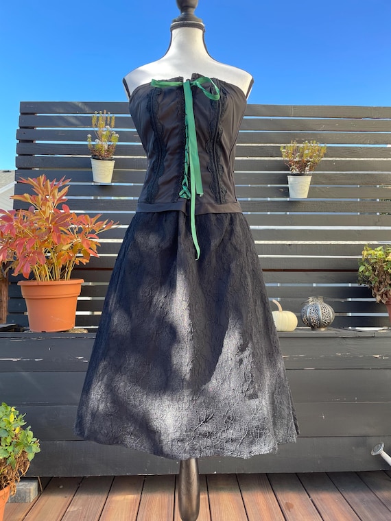 Y2k Black Strapless Corset & Lace Vamp/Witch Costume Dress Sz L