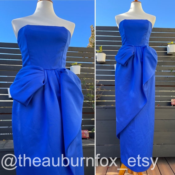 80's Victor Costa Royal Blue Strapless Gown Sz XS - image 1