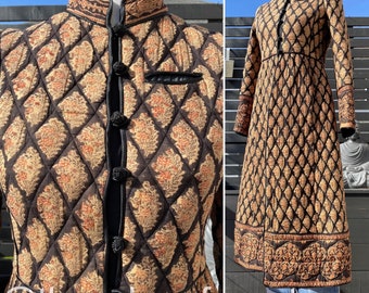 70's Anokhi Indian Hand Block Printed Quilted Cotton Coat Sz S