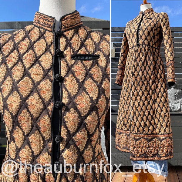 70's Anokhi Indian Hand Block Printed Quilted Cotton Coat Sz S