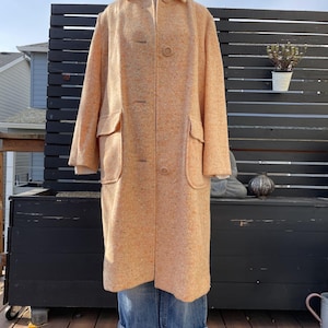 70-tals persikafärgad Pendleton-kappa i ull med stora fickor, storlek M/L