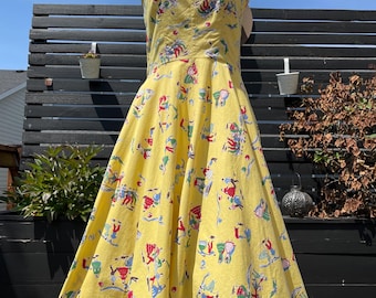40's/50's Yellow Dancing Partners Sundress Sz XS/S