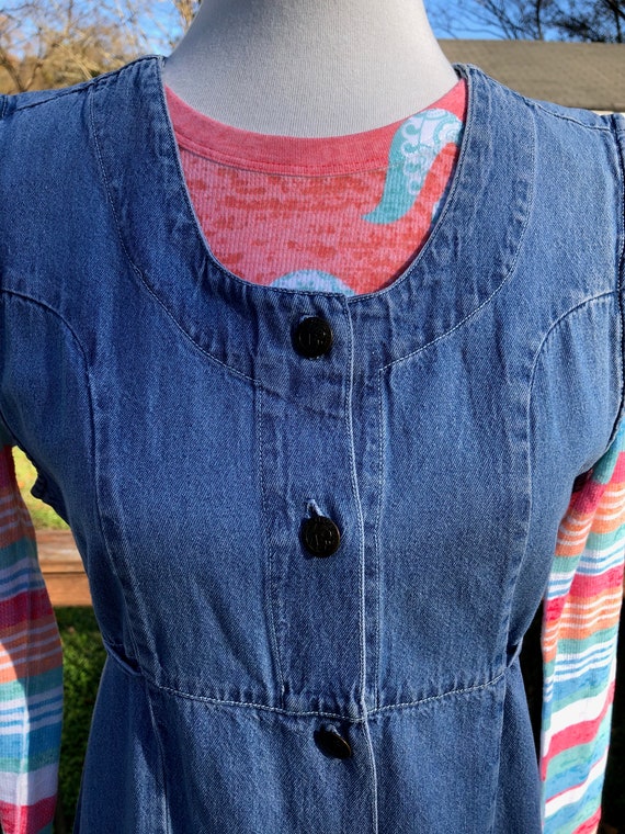 90's Denim Button Down Babydoll Mini Dress Sz M/L - image 3