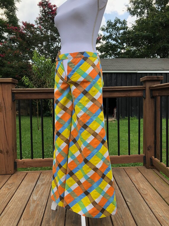 70's Low Rise Colorful Plaid Bell Bottoms Sz XS - image 6