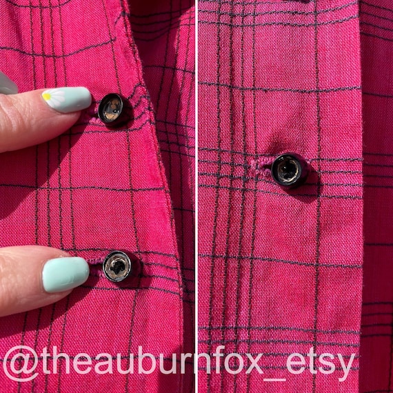 50's Raspberry Red Crisscross Pattern Button Down… - image 4