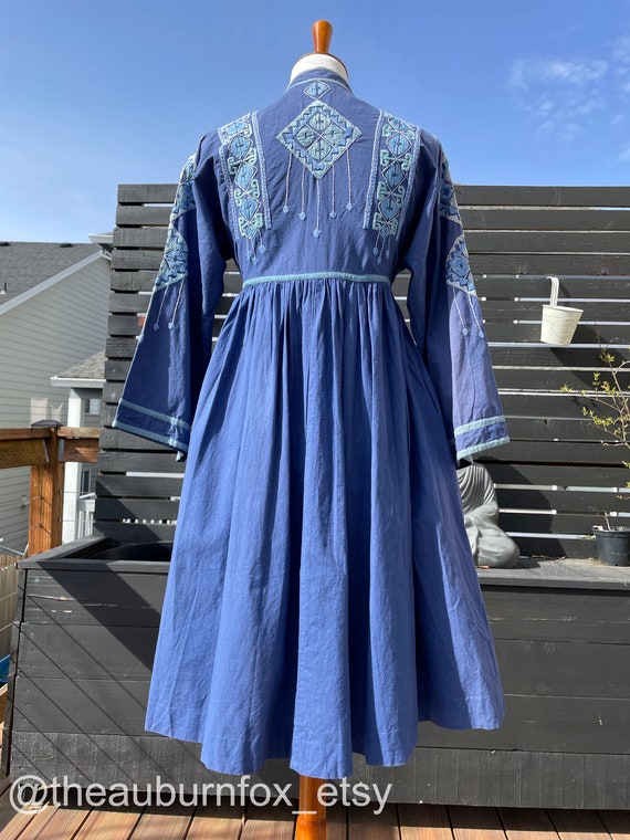 70's Walia's Embroidered Blue Cotton Dress Sz XS - image 8