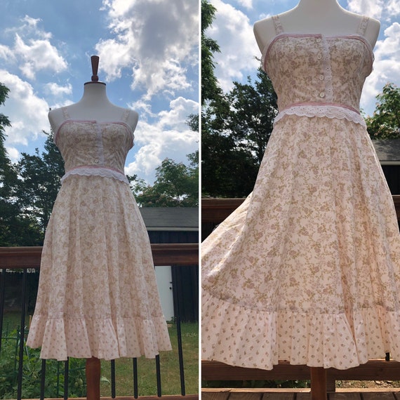 70's Pale Peach Floral Gunne Sax Sundress Sz XS
