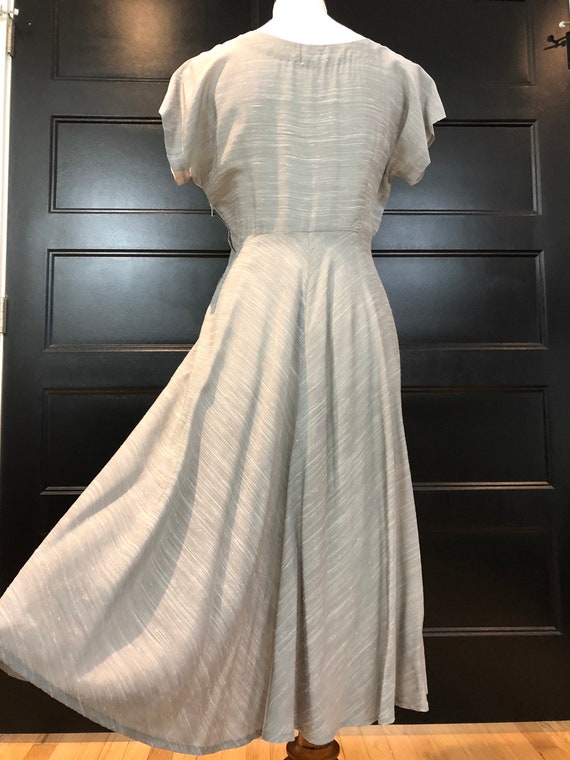 50's Light Gray Silk Dress with Rhinestone Buttons - image 5
