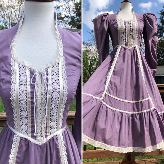 70's Dusty Lavender Gunne Sax Midi Dress Sz S