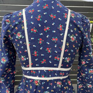 70's Gunne Sax Navy Blue Floral Button Down Midi Dress Sz XS (altered ...
