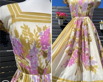 50's Jerry Gilden Lavender & Lilac Floral Dress Sz XS