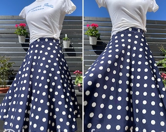 70er Jahre Marineblauer Polka Dot Rock