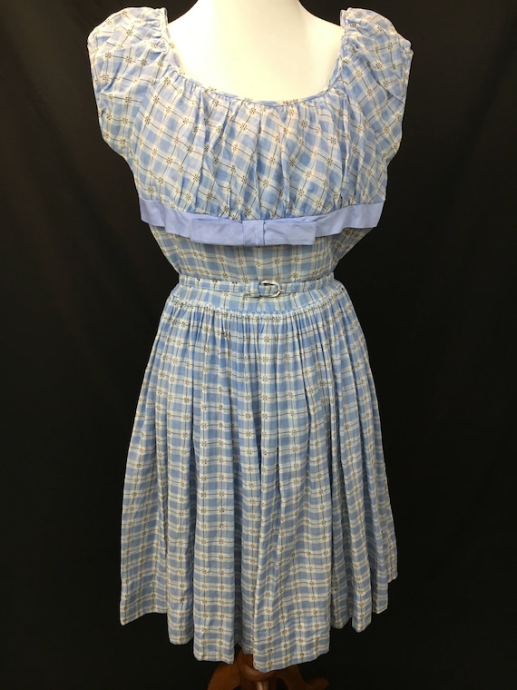 Adorable 1950's Blue & White Check Day Dress