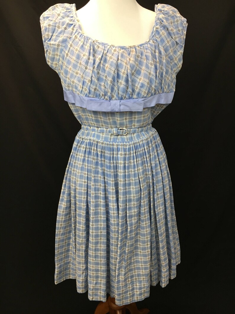 Adorable 1950's Blue & White Check Day Dress image 1