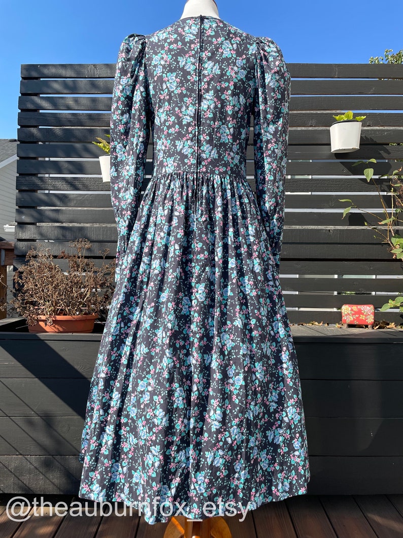 80's Laura Ashley Midnight Floral Midi Dress Sz M image 7