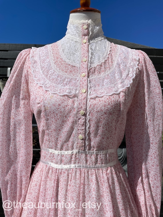 70's Gunne Sax Pink Floral & Lace Maxi Dress Sz 11 - image 3