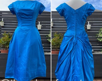 1950's Brilliant Blue Satin Formal Dress Sz XS/S