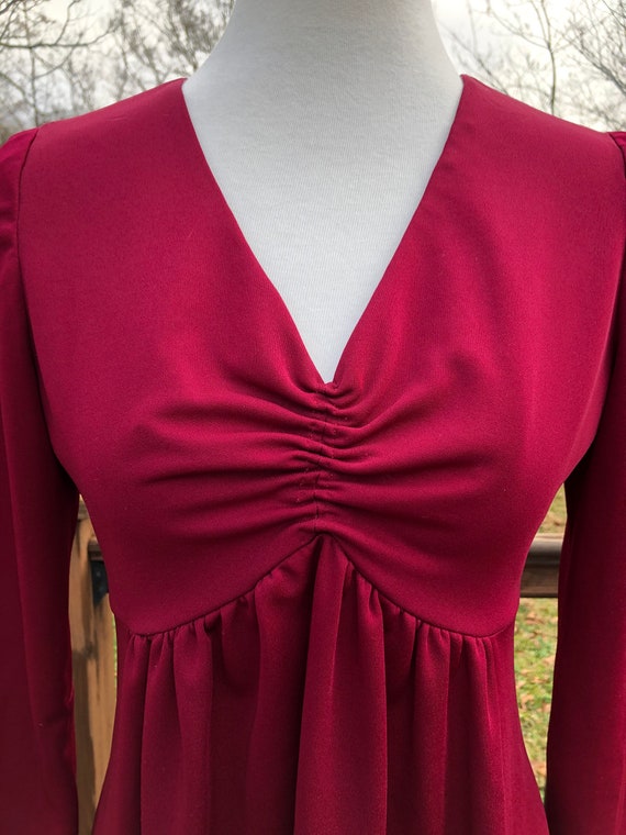 70's Handmade Burgundy Mini Dress Sz S - image 2