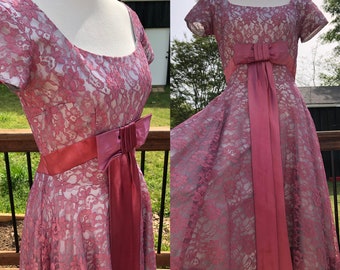 50's Raspberry Lace & Satin Bow Dress