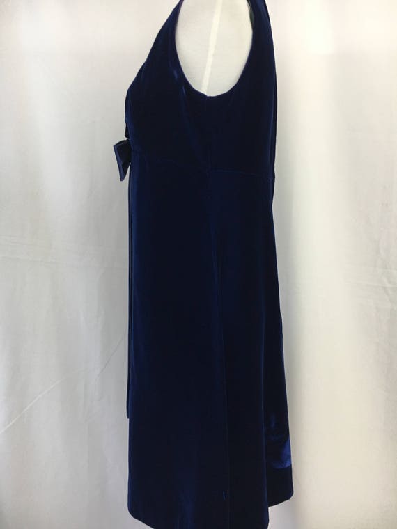 70's Blue Velvet Bow Dress - image 5