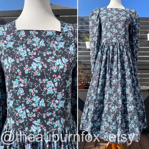 80's Laura Ashley Midnight Floral Midi Dress Sz M image 1