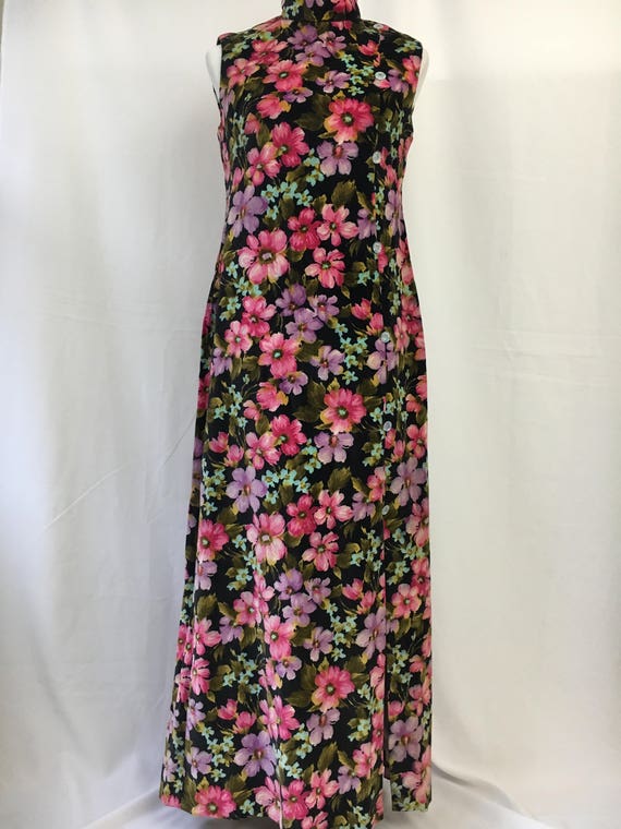 Vintage Velveteen Floral Maxi Dress - image 1