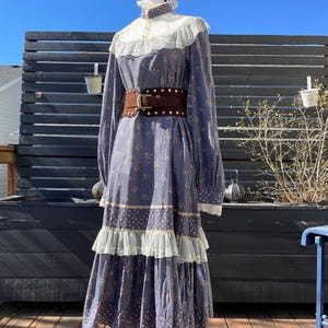 70&#39;s Gunne Sax Stone Blue Floral & Lace Tent Dress Sz 11 (LABEL CUT)
