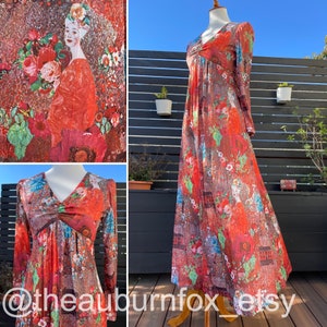 70&#39;s Lady in Red Maxi Dress Sz S