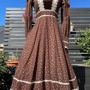 70's Gunne Sax Brown Floral & Velvet Midi Dress Sz XS - Etsy