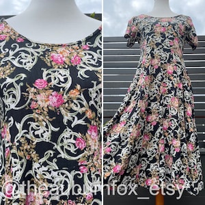 90&#39;s All That Jazz Black Floral Dress Sz M/L