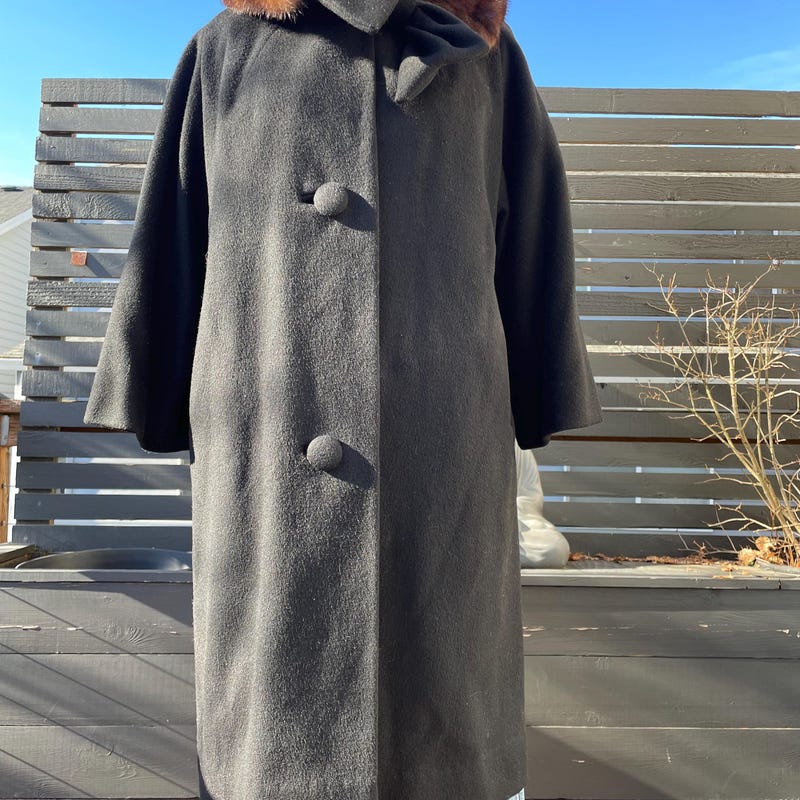 1960s Black Wool Mink Collar Coat by Lilli Ann | S/M