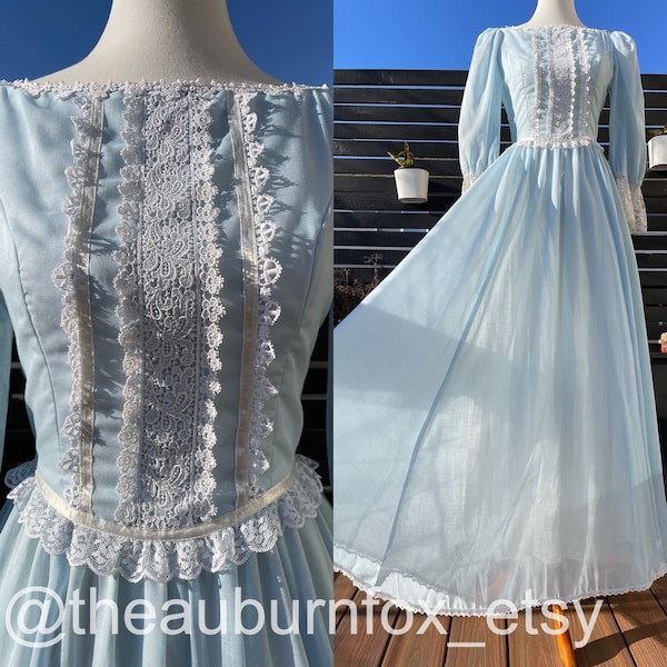 80er Gunne Sax Romantisches Renaissance Brautkollektion Maxikleid in Flüsterblau Gr XS