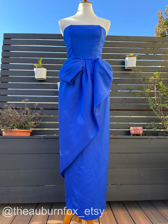 80's Victor Costa Royal Blue Strapless Gown Sz XS - image 4