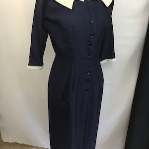 50&#39;s Navy Blue L&#39;Aiglon Form-Fitting Dress