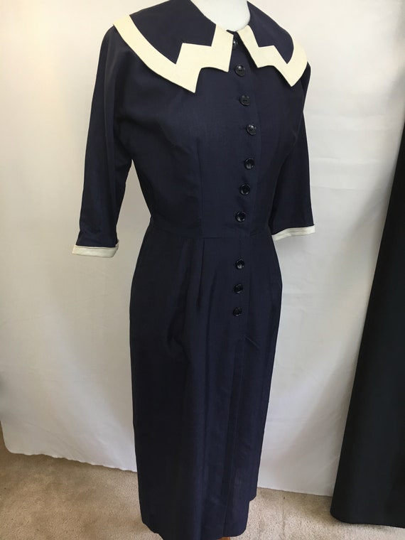 50's Navy Blue L'Aiglon Form-Fitting Dress