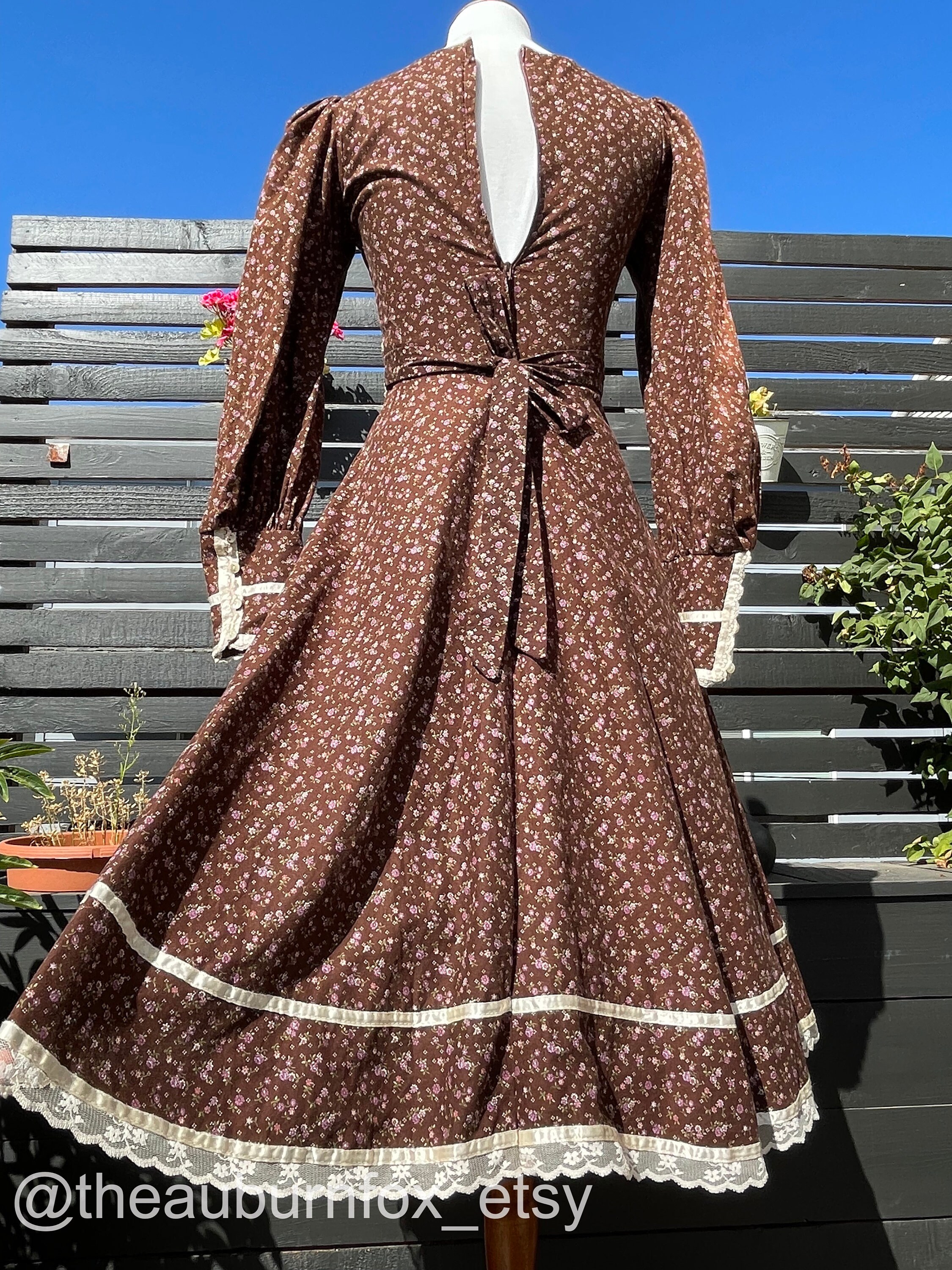 70's Gunne Sax Brown Floral & Velvet Midi Dress Sz XS - Etsy