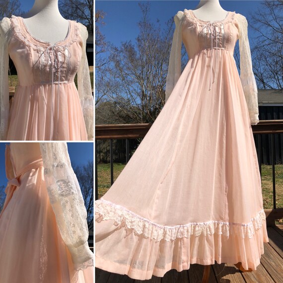 70's Gunne Sax Delicate Peach Maxi with Divine Lac
