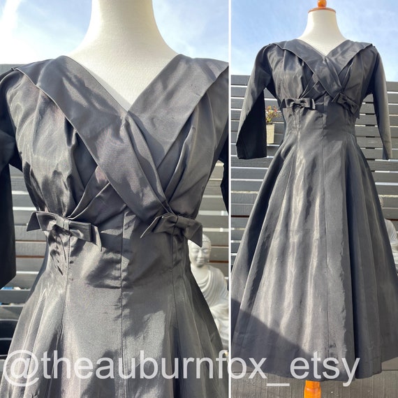 50's/60's Leslie Fay Black Taffeta Dress Sz S/M - image 1