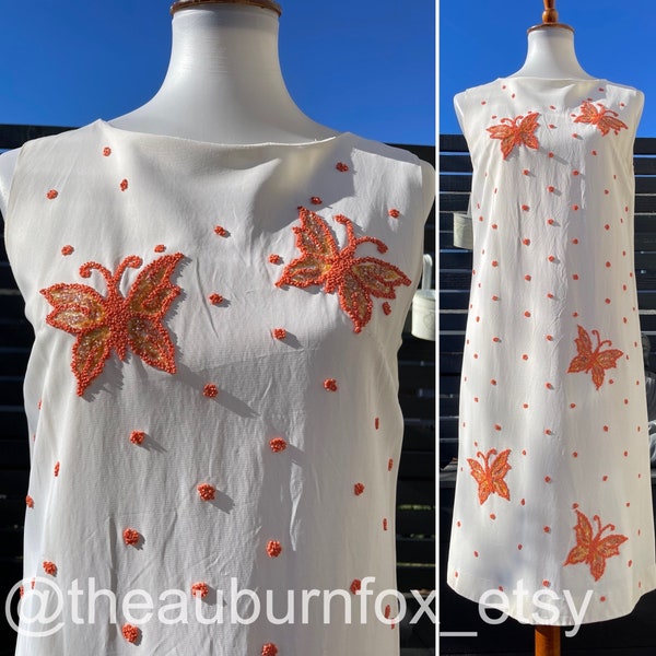 Spätes 60er Jahre Coral Beaded Butterfly Dress von Charlotta by Glazier Gr. M