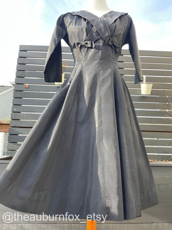 50's/60's Leslie Fay Black Taffeta Dress Sz S/M - image 4