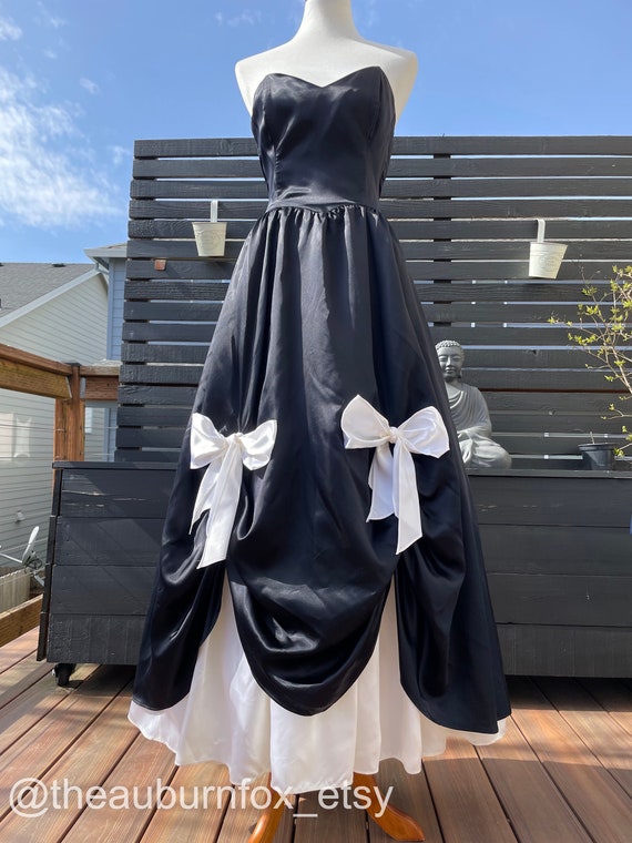 80's Gunne Sax Black & White Strapless Gown Sz S - image 3