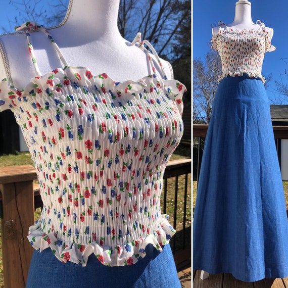70's PBJ Smocked Maxi Sundress Sz XS
