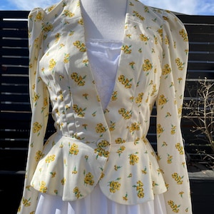 70's Handmade Yellow Floral Peplum Jacket Sz S