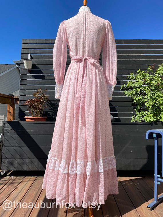70's Gunne Sax Pink Floral & Lace Maxi Dress Sz 11 - image 8
